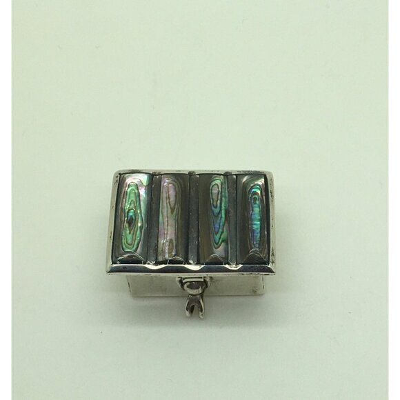 Taxco Sterling Silver Abalone Snuff Pill Trinket Box Hinged 31.6 Grams Mexico - Picture 1 of 4
